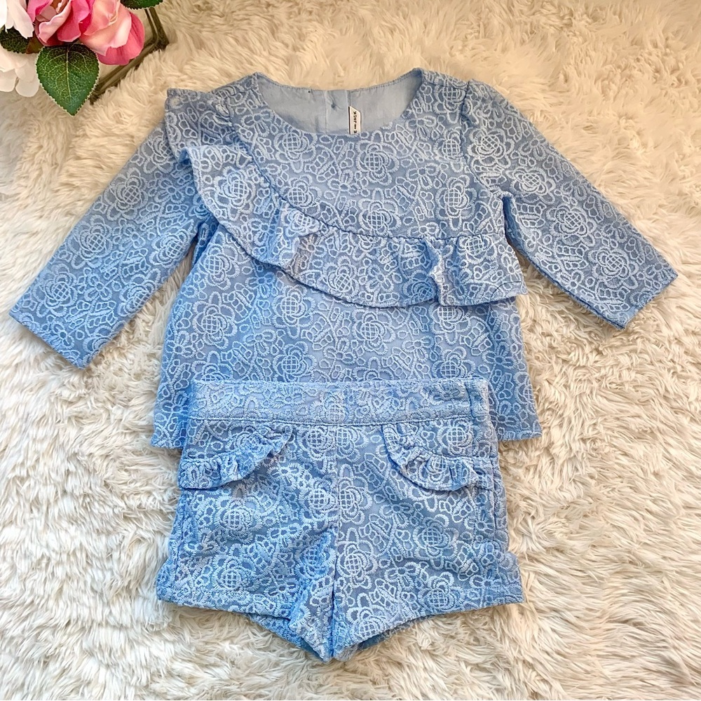 Janie & Jack Blue Lace Top & Short 2 Pc Set Little Girl 2T Cottagecore Outfit
